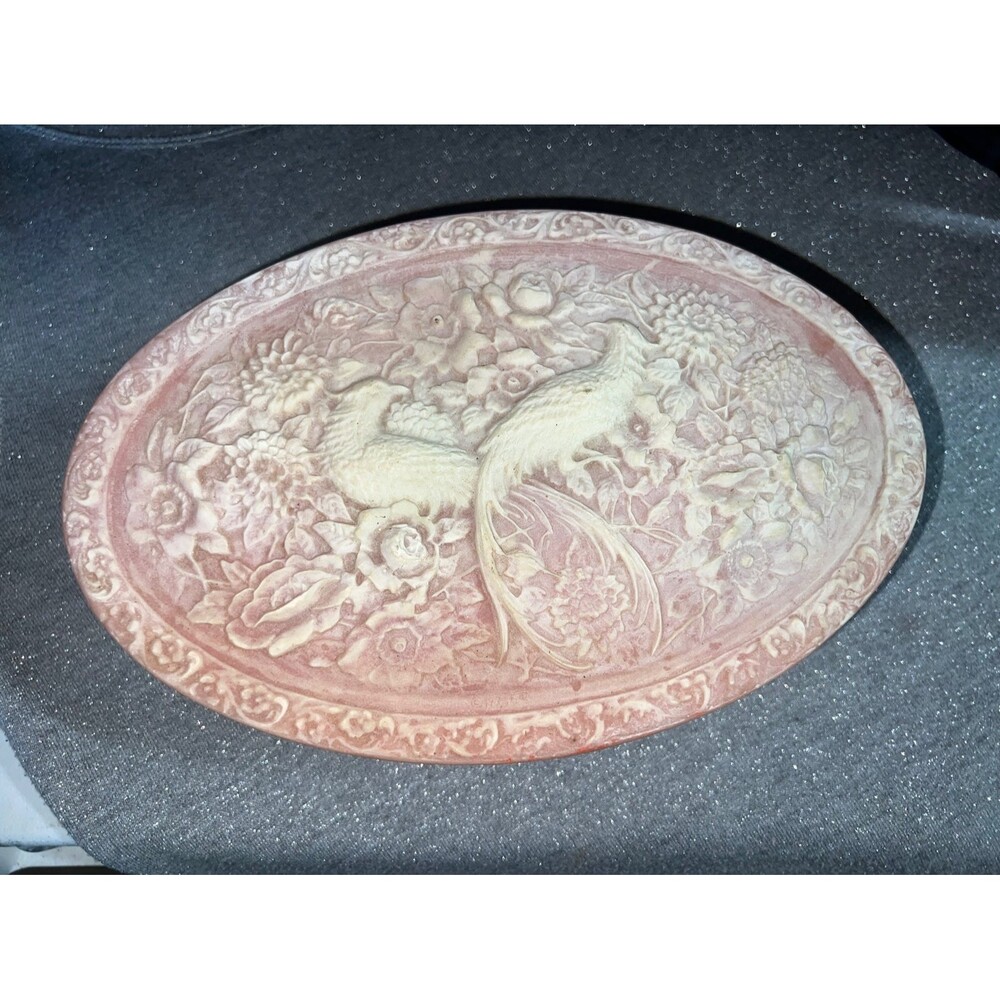 Genuine incolay, oval pink trinket peacock/bird paradise